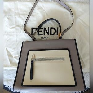 Fendi Vitello Century F Runaway Satchel Tortora Burro Bag